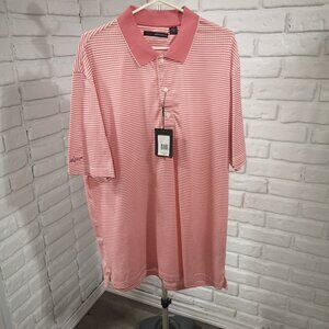 NWT Greg Norman Men's Size Large Rose & White Stripes Resists Pilling Polo